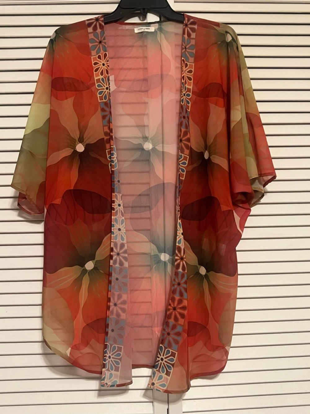 Amazon Sheer Floral Kimono Cover-Up in Orange and Green